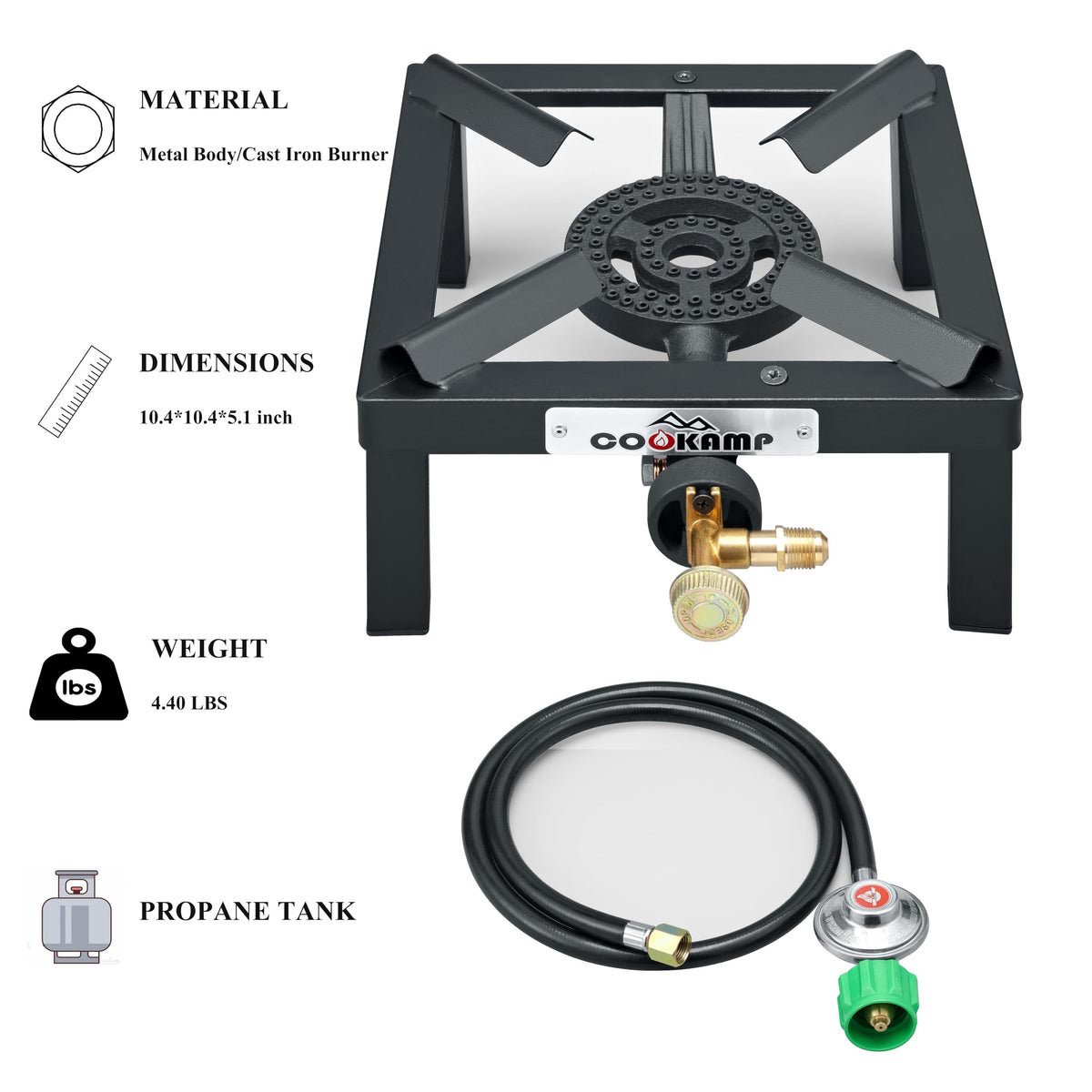 Single High Pressure Propane Camp Stove with Adjustable Regulator and Hose B63044