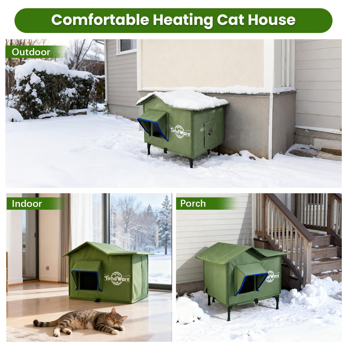 Heated Outdoor Cat House with Elevated Base Y28200