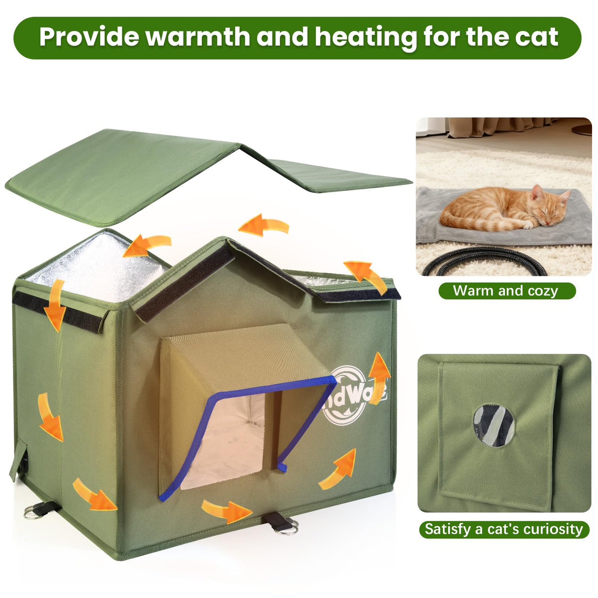 Heated Outdoor Cat House with Elevated Base Y28200