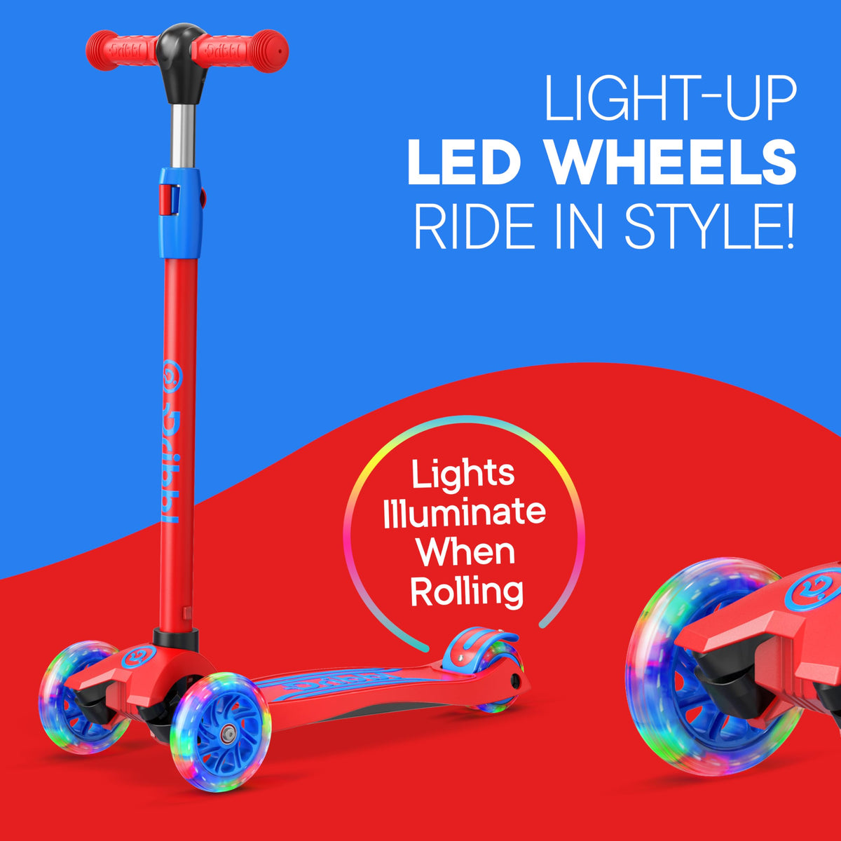 3-Wheel Kids Scooter Adjustable Height Anti-Slip Deck Red and Blue S58684