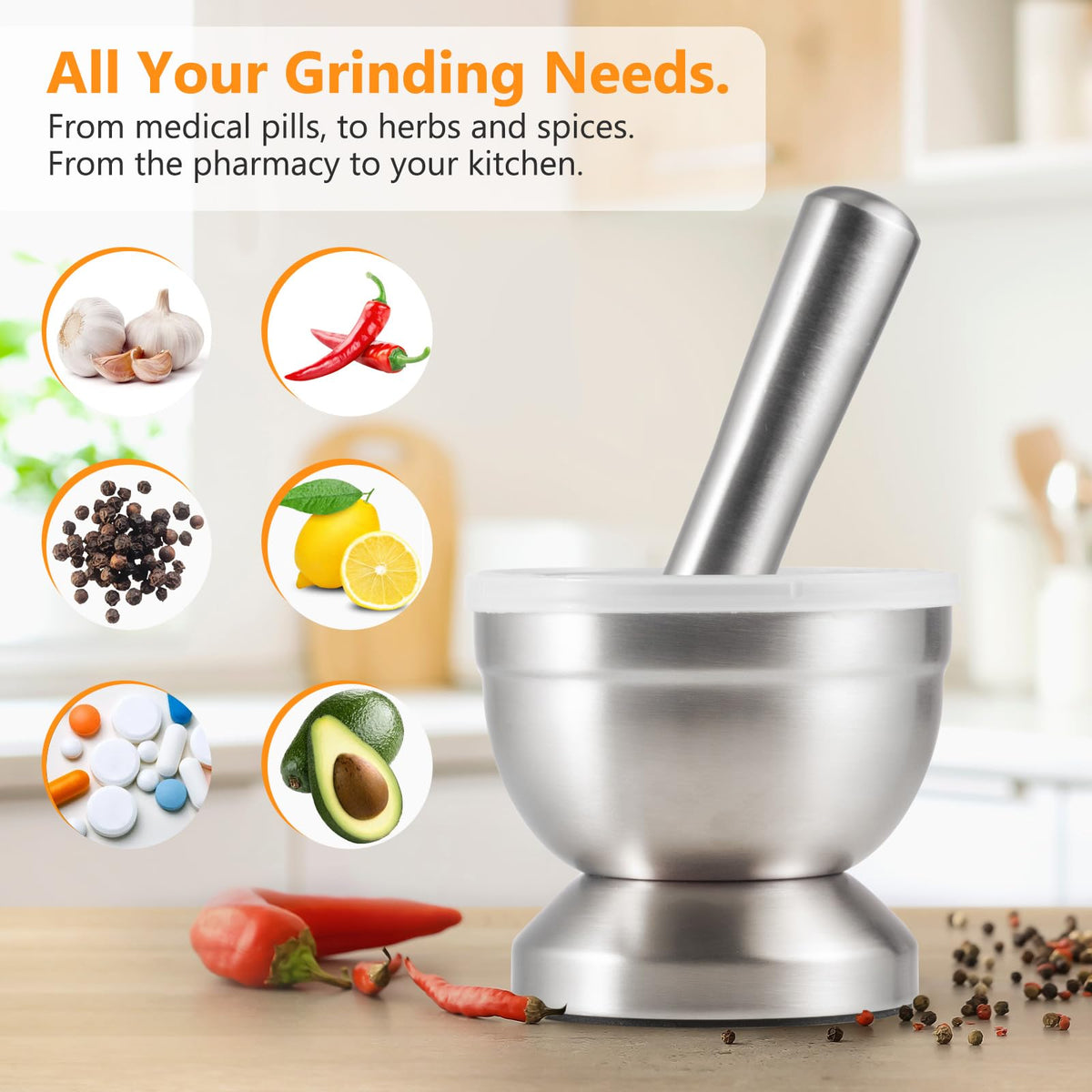 18/8 Stainless Steel Mortar and Pestle X2199