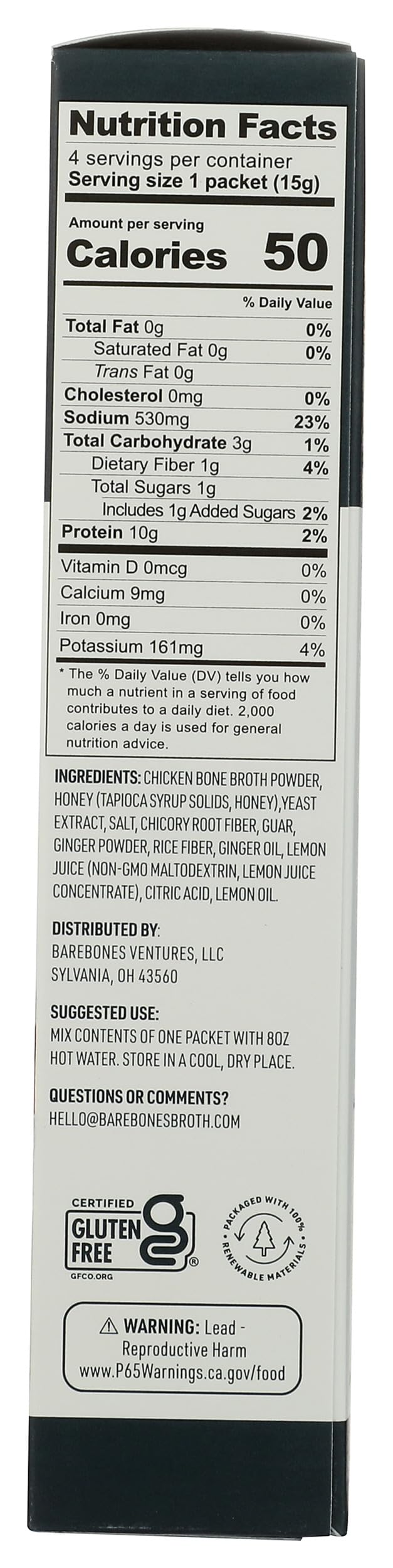 Lemon Ginger Bone Broth Powdered Mix Packets 4 Pack G55584