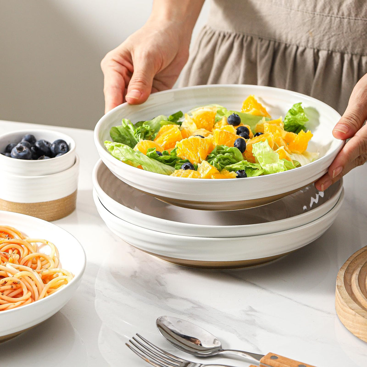 Ceramic Pasta Bowls Set of 4, 8.7 Inch White C694953