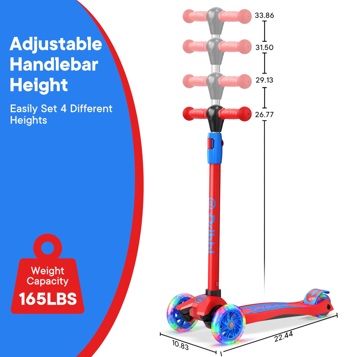 3-Wheel Kids Scooter Adjustable Height Anti-Slip Deck Red and Blue S58684