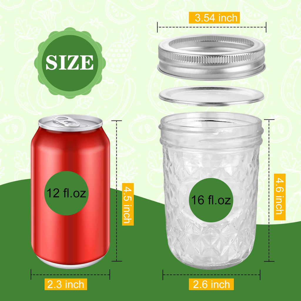 16oz Wide Mouth Mason Jars with Lids 6 Pack X892