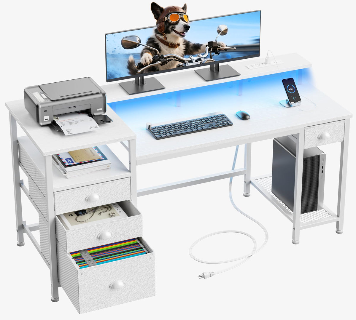 White Computer Desk with 4 Drawers Y611990