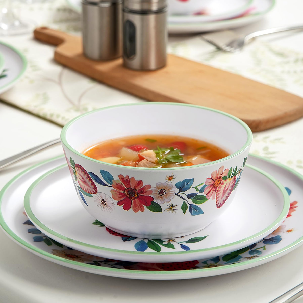 12-Piece Strawberry Melamine Dinnerware Set B3310