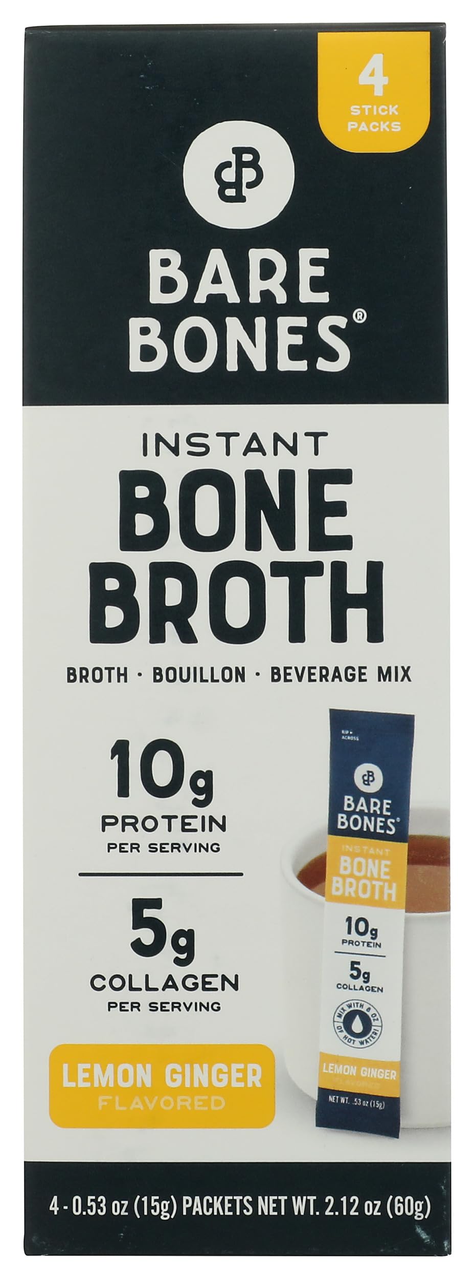 Lemon Ginger Bone Broth Powdered Mix Packets 4 Pack G55584
