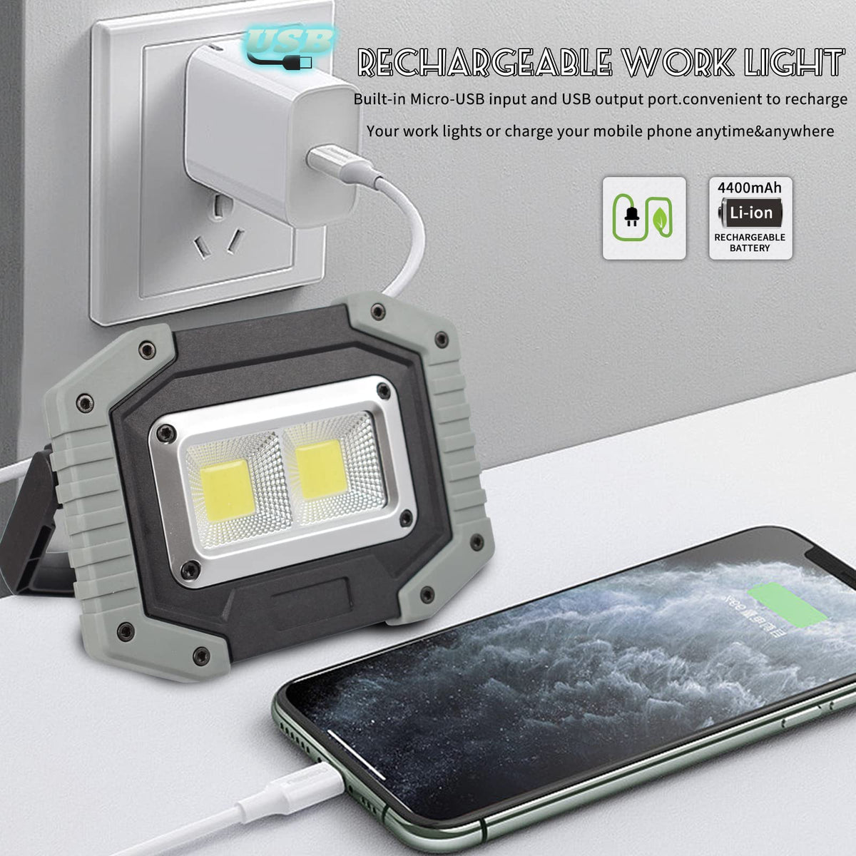 LED Work Light 2-Pack 30W 1500LM Portable Rechargeable Magnetic Base I501314