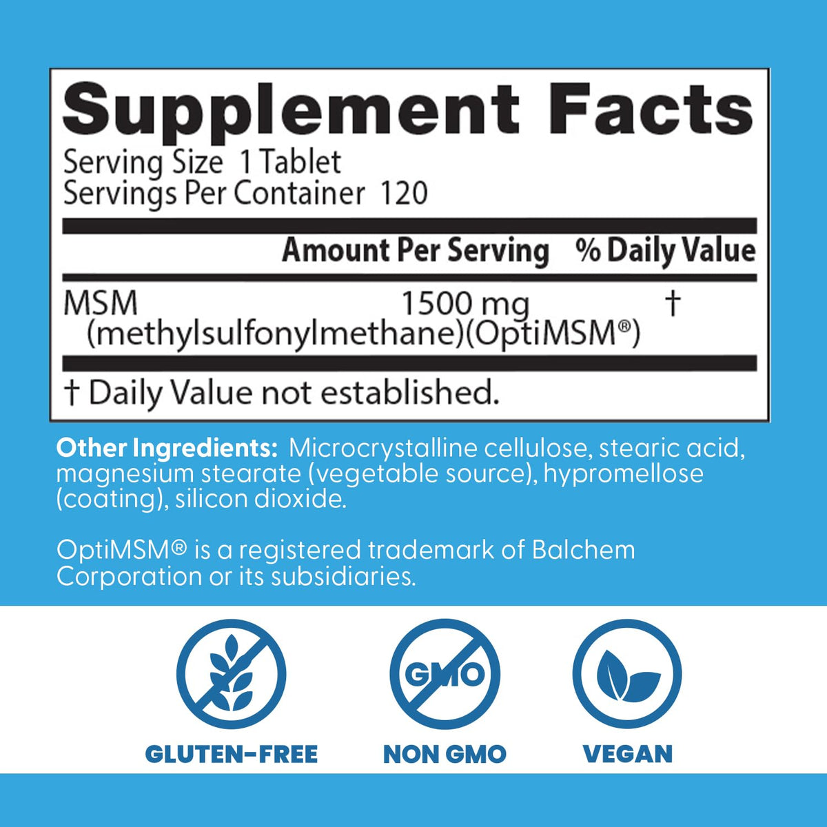 MSM Supplement 1500mg 120 Tablets L79170