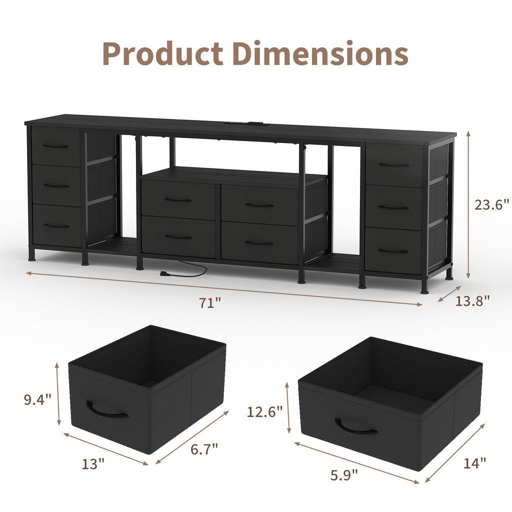 Black 10 Drawer Dresser TV Stand with Power Outlets L43960