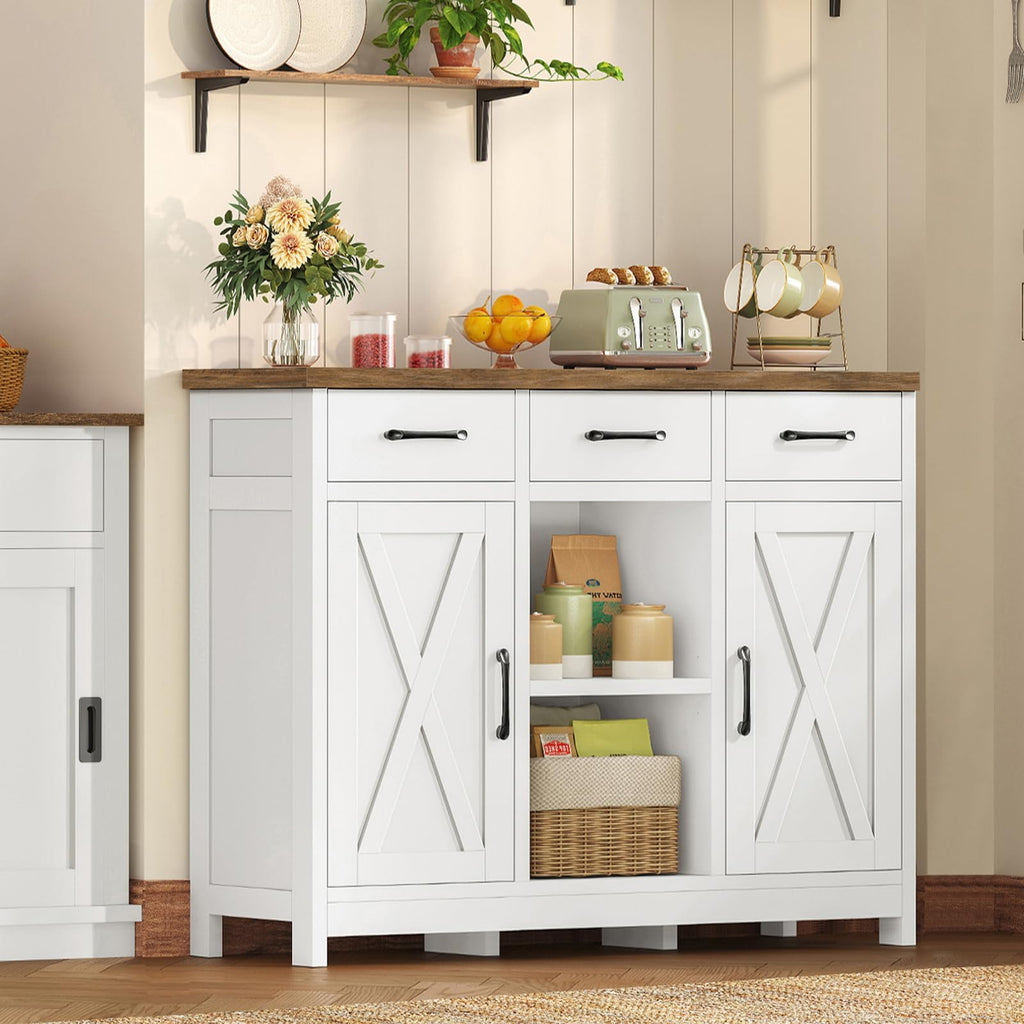 White Storage Cabinet with 3 Drawers and 2 Doors I48961