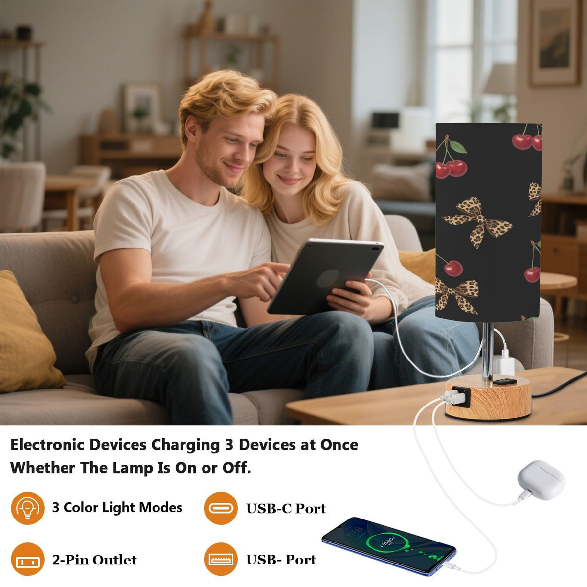 Bedside Table Lamp with USB Q134275