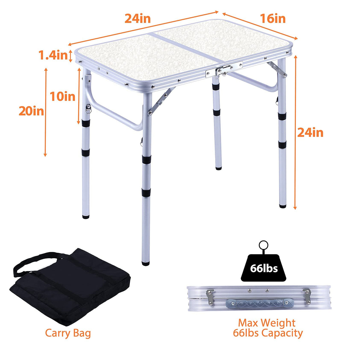 Small Portable Folding Camping Table, 3 Adjustable Height Lightweight Aluminum S20337