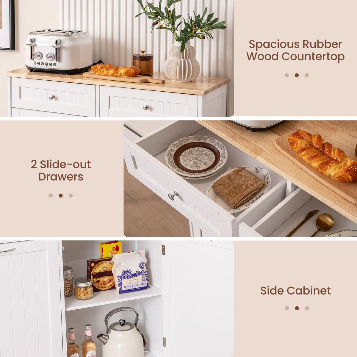 White Wooden Tilt Out Trash Bin Cabinet with Drawers G977