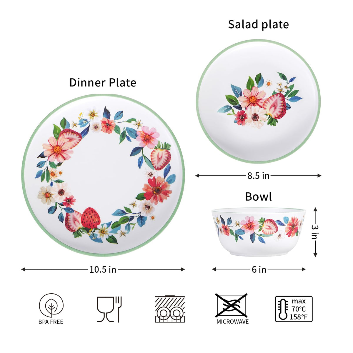 12-Piece Strawberry Melamine Dinnerware Set B3310