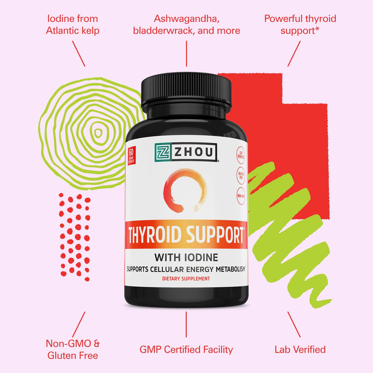 Thyroid Support Supplement 60 Veggie Capsules U924