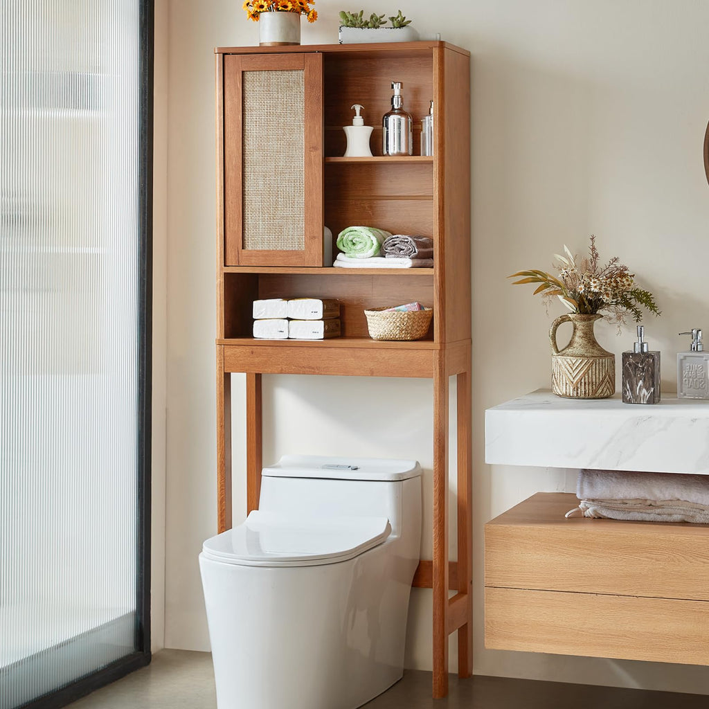68" Over the Toilet Storage Cabinet with Rattan Sliding Door X150684