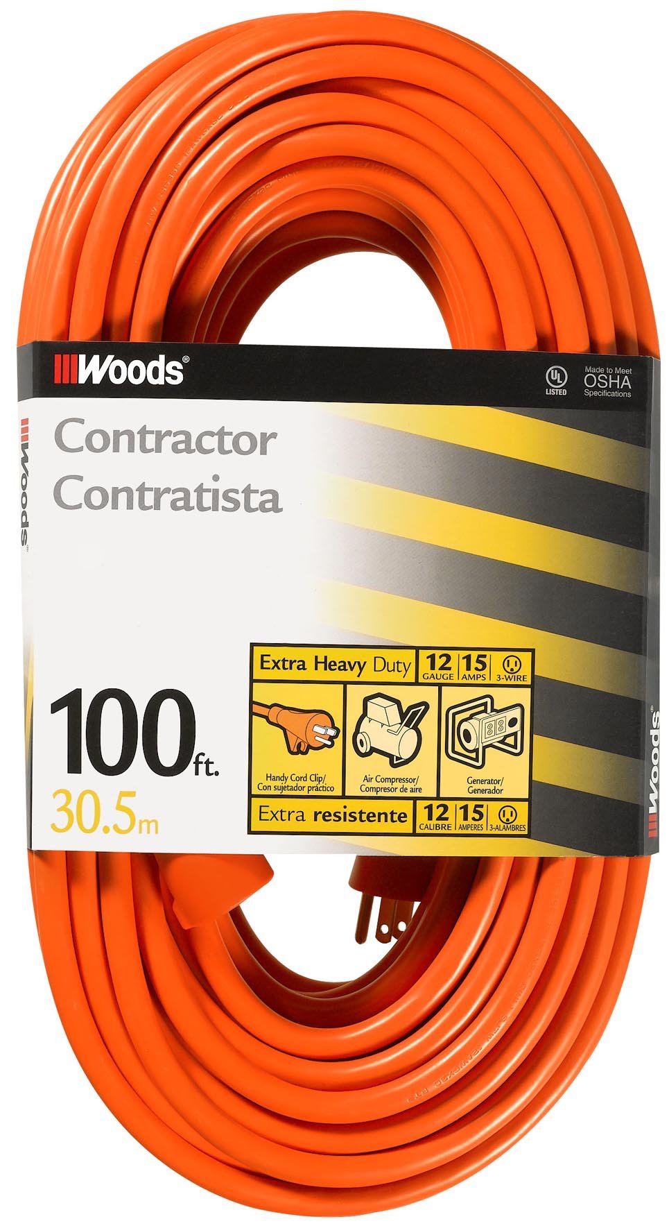 100Ft 12 Gauge 3 Conductor SJTW Orange Extension Cord P648163