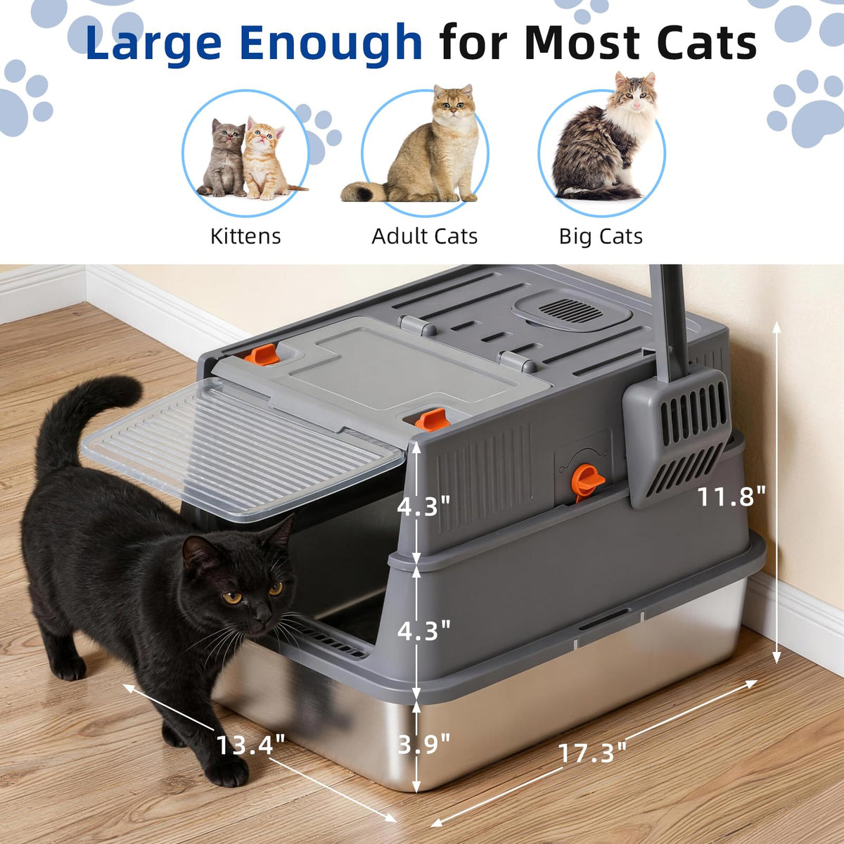 Stainless Steel Covered Cat Litter Box with High Sides C98887