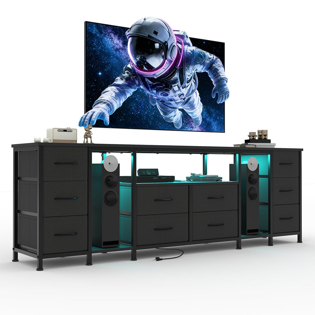 Black 10 Drawer Dresser TV Stand with Power Outlets L43960