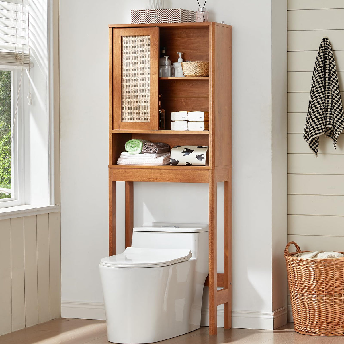 68" Over the Toilet Storage Cabinet with Rattan Sliding Door X150684