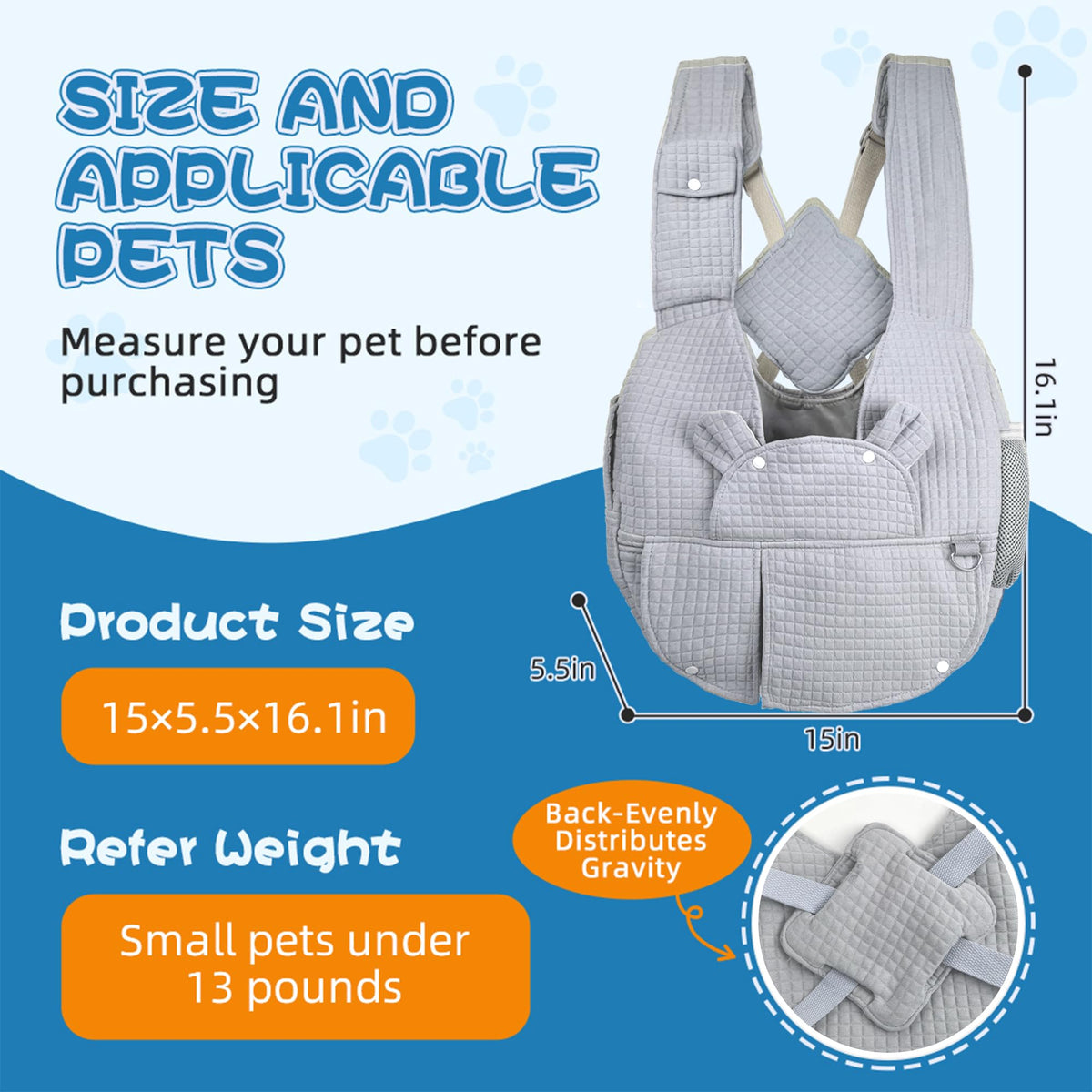 Portable Pet Front Backpack for Small Dogs and Cats L325