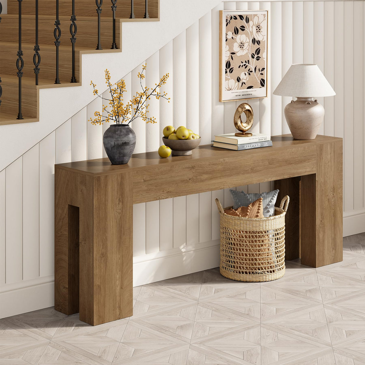 79-Inch Natural Oak Sofa Console Table R509