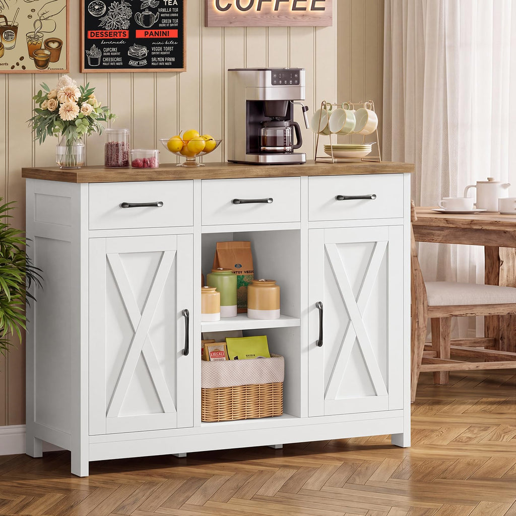 White Storage Cabinet with 3 Drawers and 2 Doors I48961