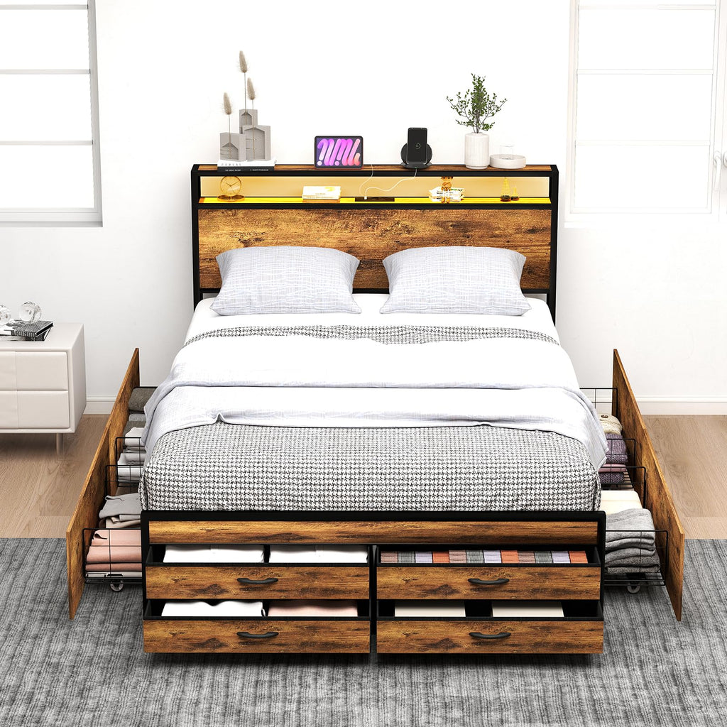 Queen Size Bed Frame with Headboard & 8 Storage Drawers G391