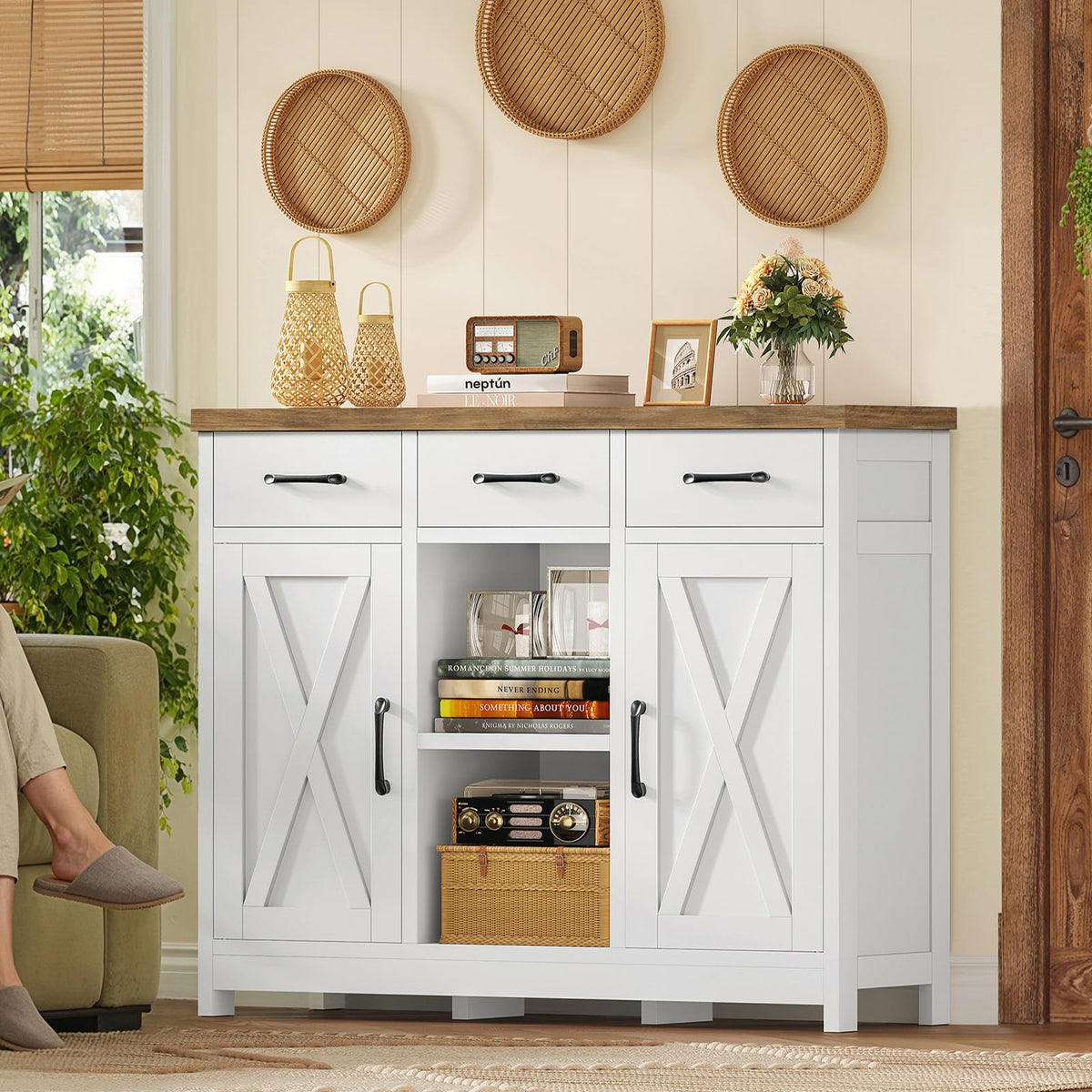 White Storage Cabinet with 3 Drawers and 2 Doors I48961