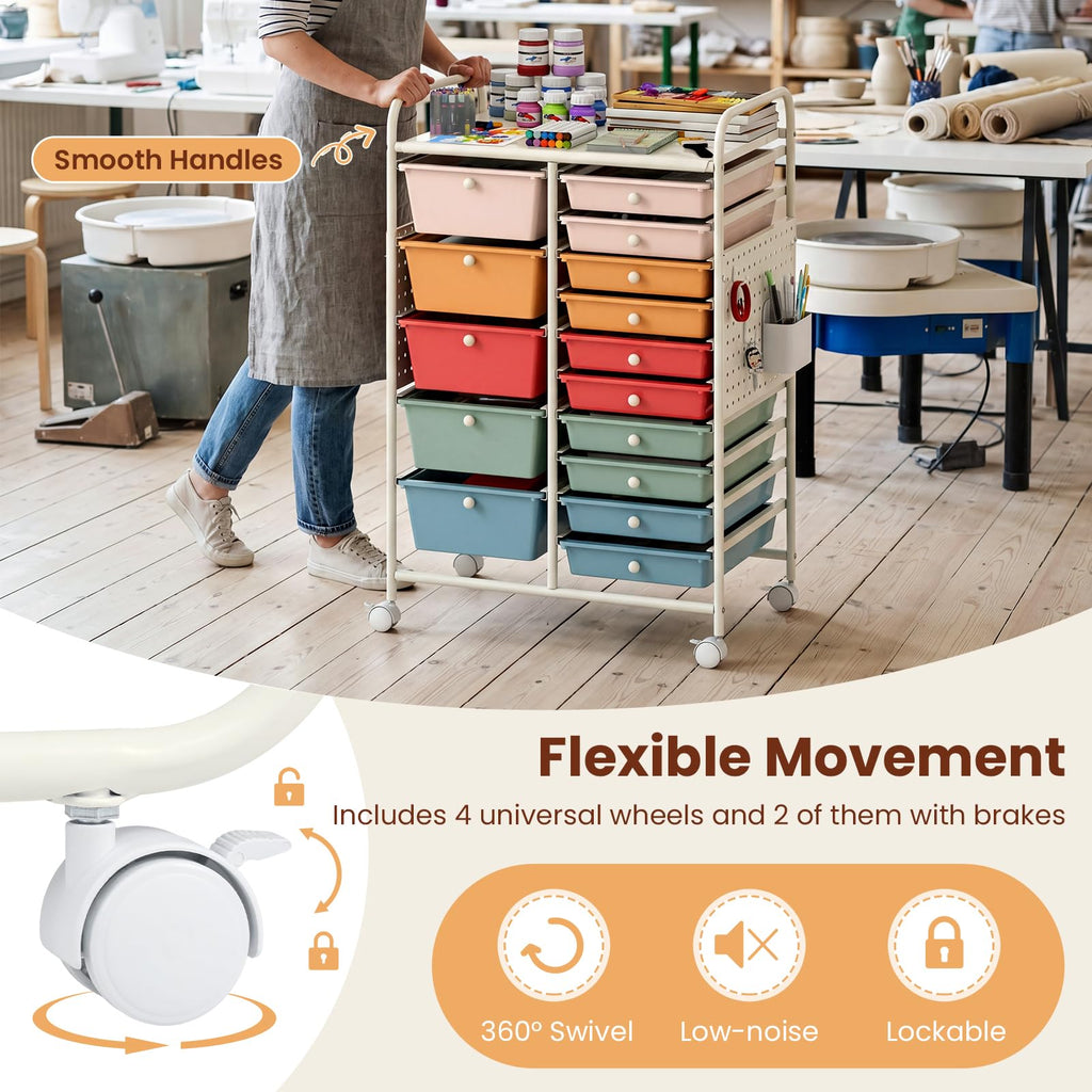 15 Drawer Rolling Storage Cart with Metal Tabletop P3510