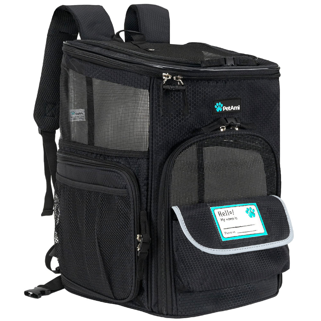 Dog Backpack Carrier, Airline Approved 4-Way Entry Cat Bag, Black U361441