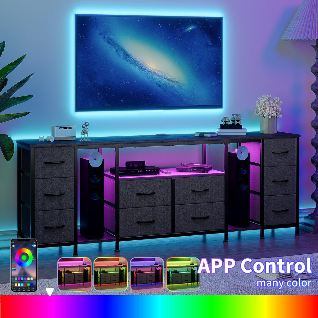 Black 10 Drawer Dresser TV Stand with Power Outlets L43960