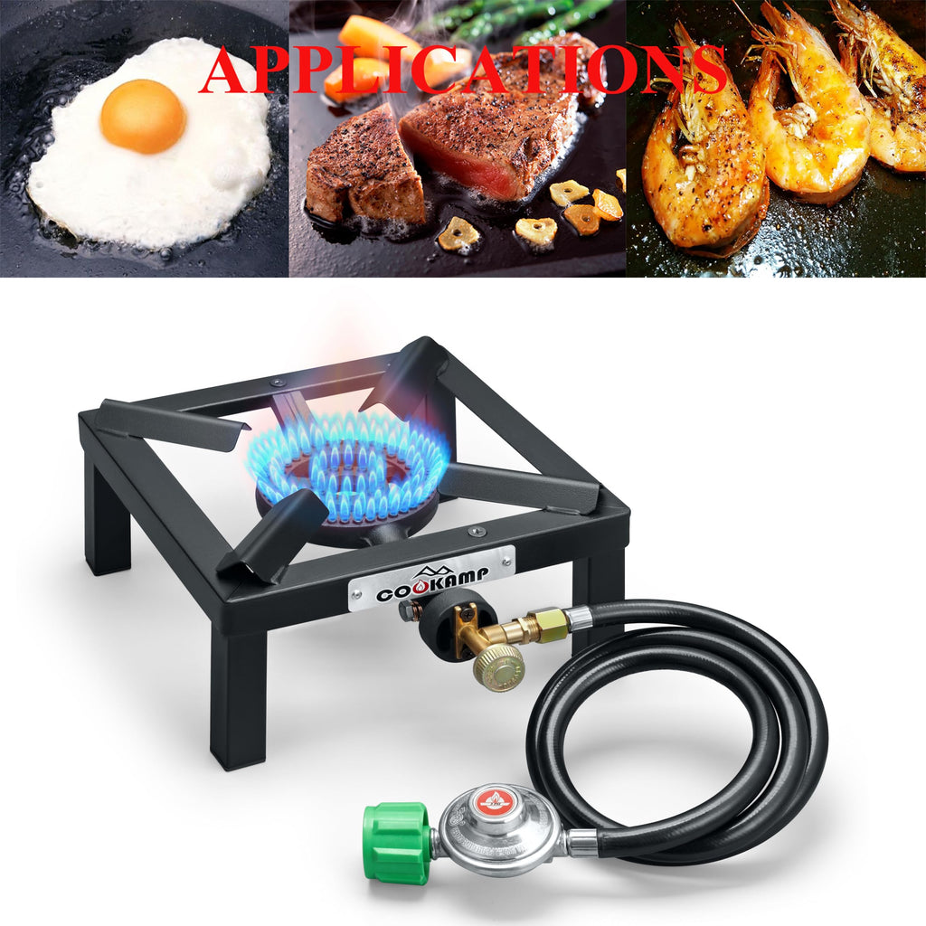 Single High Pressure Propane Camp Stove with Adjustable Regulator and Hose B63044