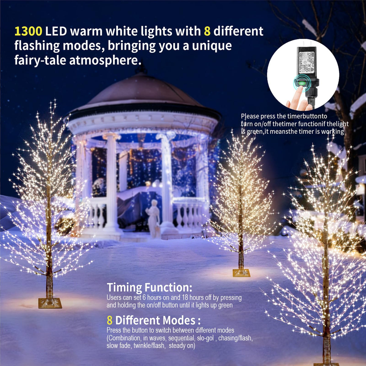 6FT Brown Lighted Birch Tree 1300LEDs Warm White Lights E91362