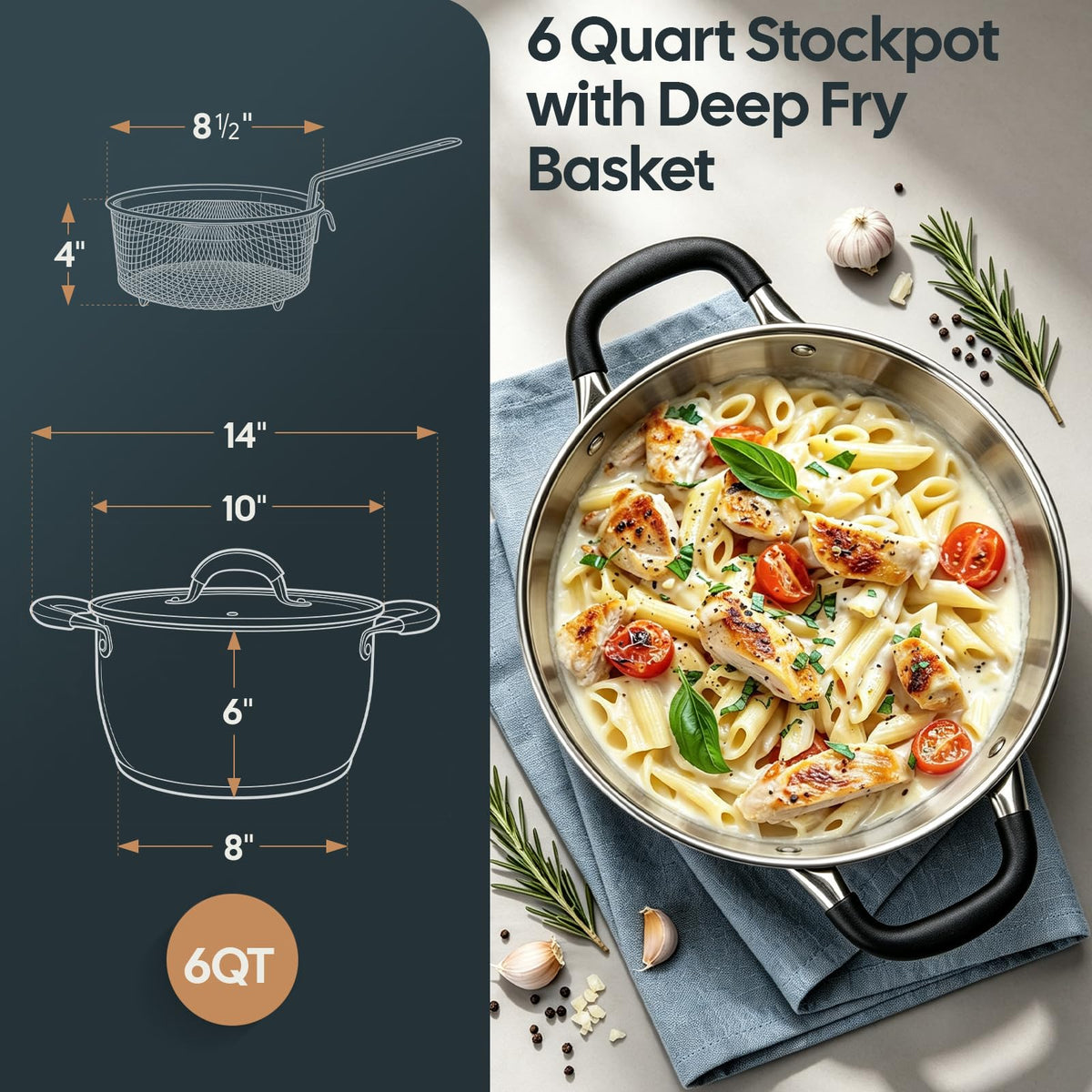 6 Quart Stainless Steel Deep Fryer Pot with Basket C379