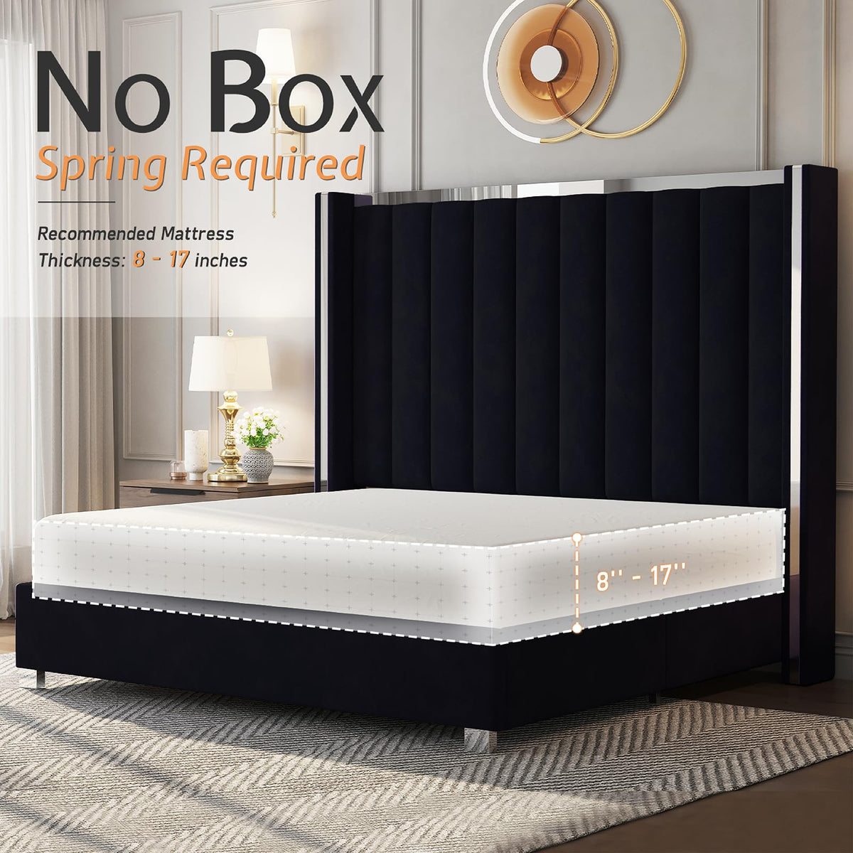 Queen Upholstered Bed Frame with Tall Headboard B37939