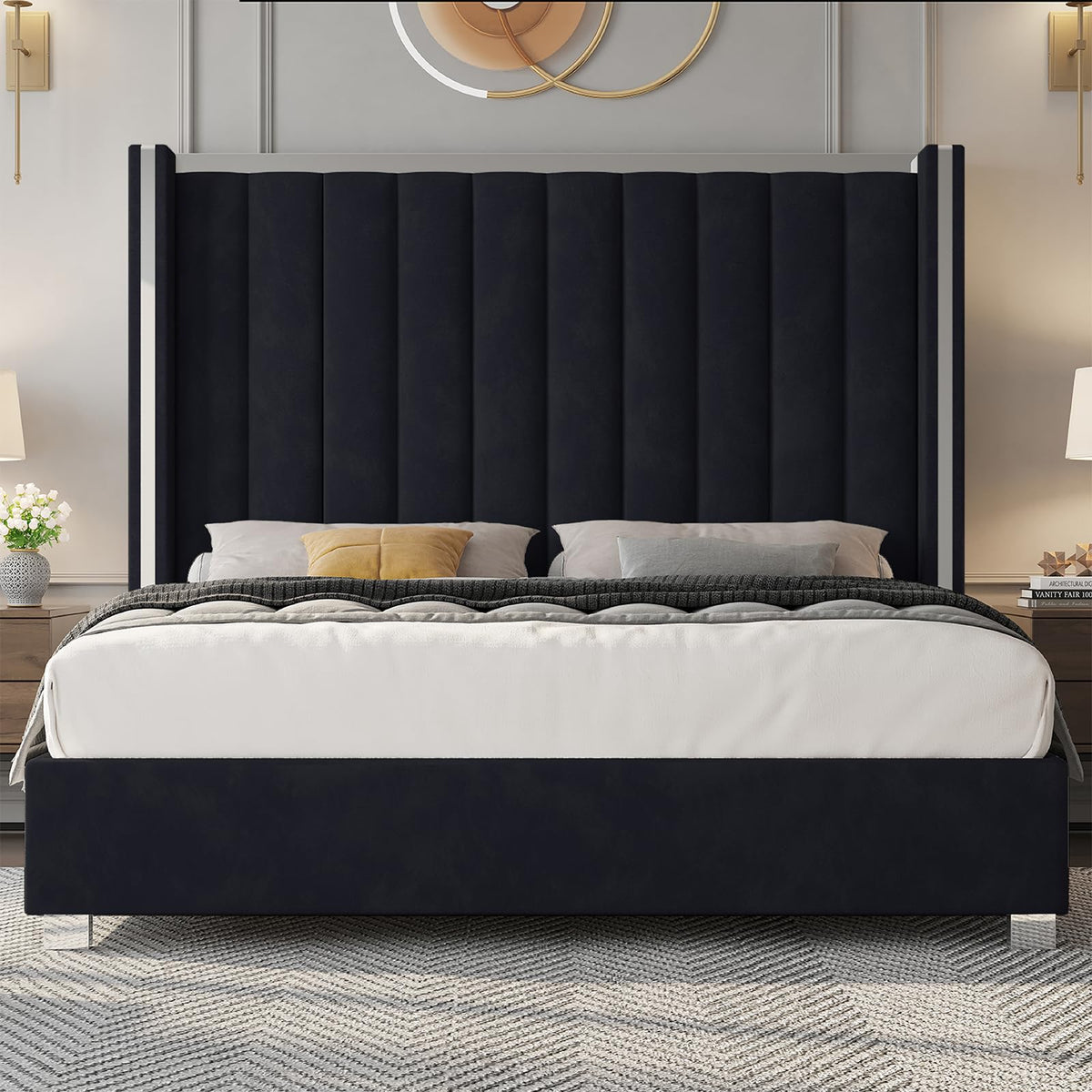 Queen Upholstered Bed Frame with Tall Headboard B37939