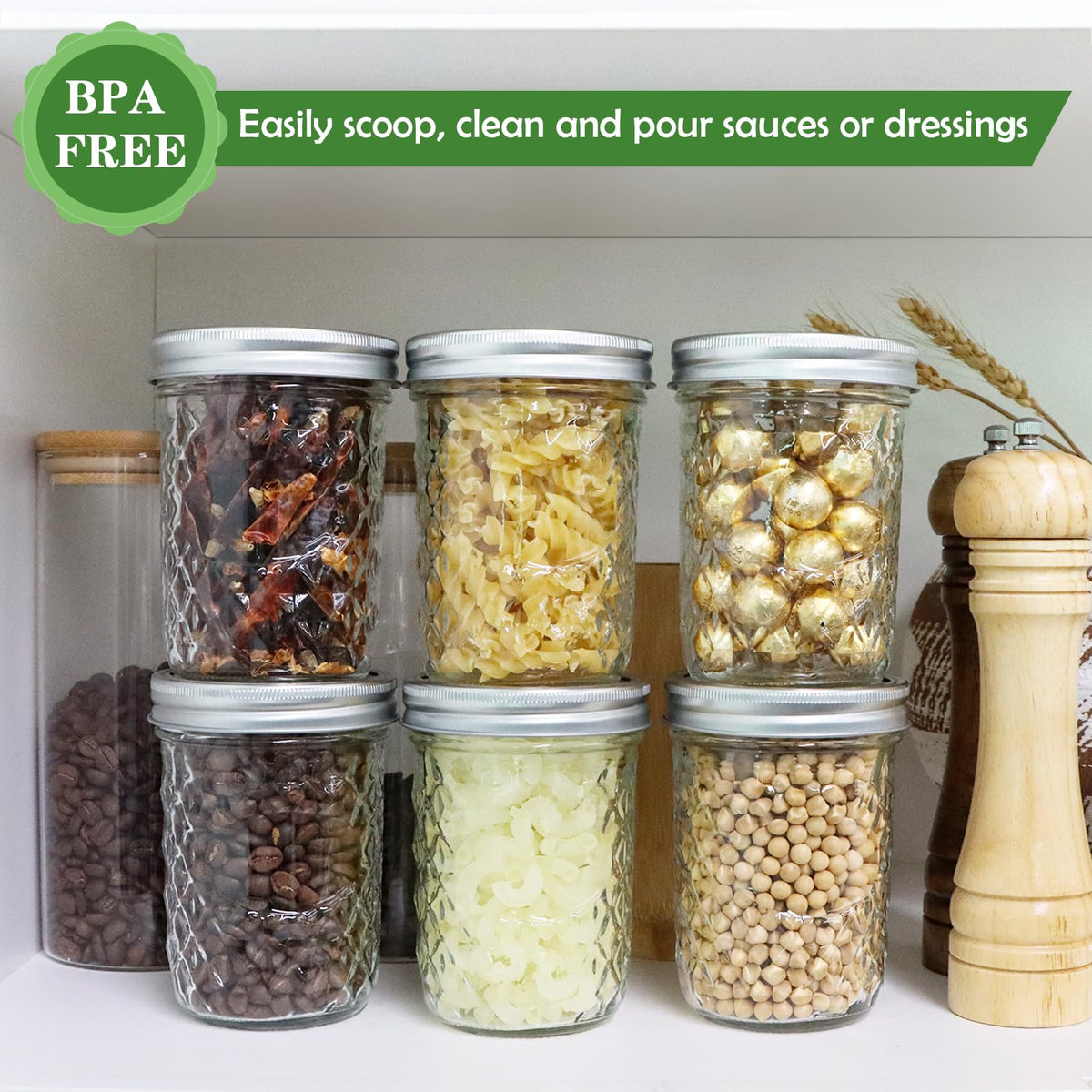 16oz Wide Mouth Mason Jars with Lids 6 Pack X892