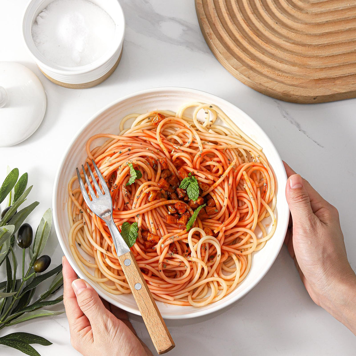 Ceramic Pasta Bowls Set of 4, 8.7 Inch White C694953