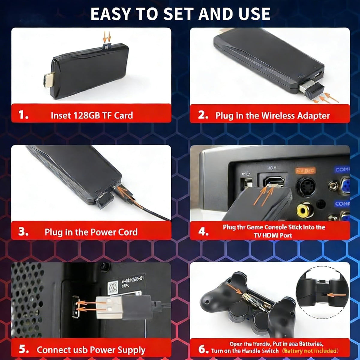 Wireless Retro Game Console 128G Plug & Play Video Game Stick with 2.4G Wireless Controller S1766
