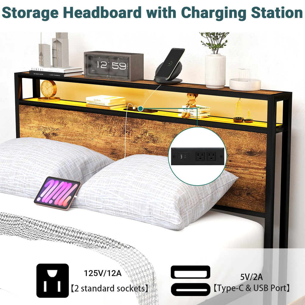 Queen Size Bed Frame with Headboard & 8 Storage Drawers G391