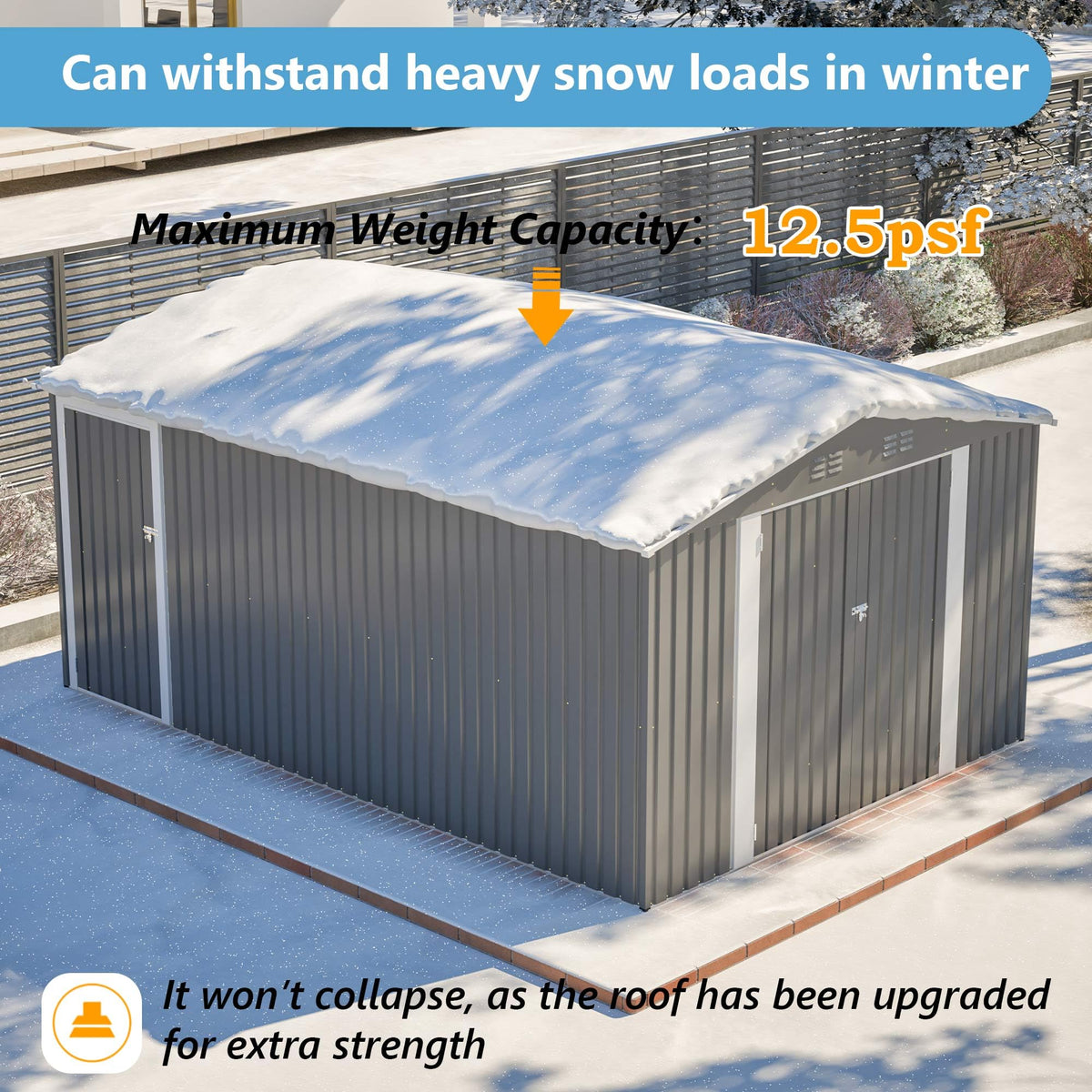 10x14 FT Waterproof Metal Storage Shed with 3 Lockable Doors O256305