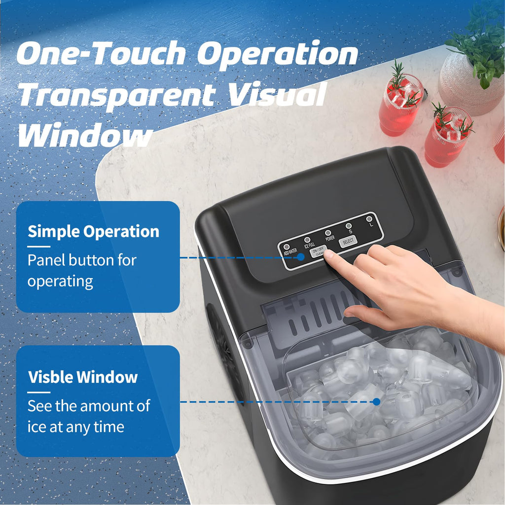 Black Portable Countertop Ice Maker with Scoop & Basket O863