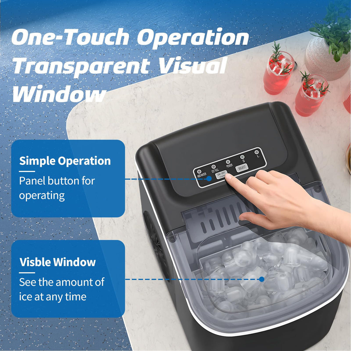 Black Portable Countertop Ice Maker with Scoop & Basket O863