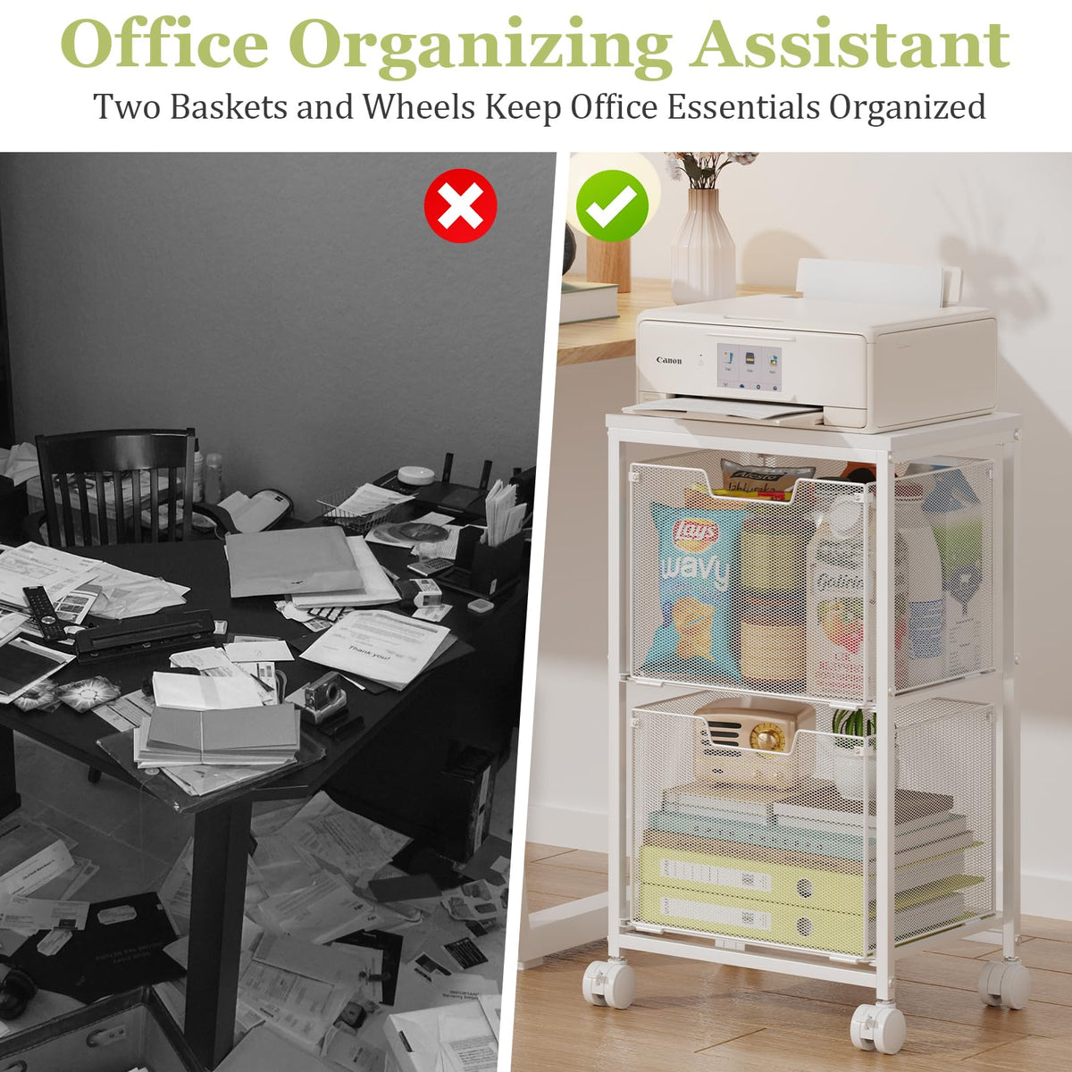 Rolling File Cart with 2 Storage Drawers A860923