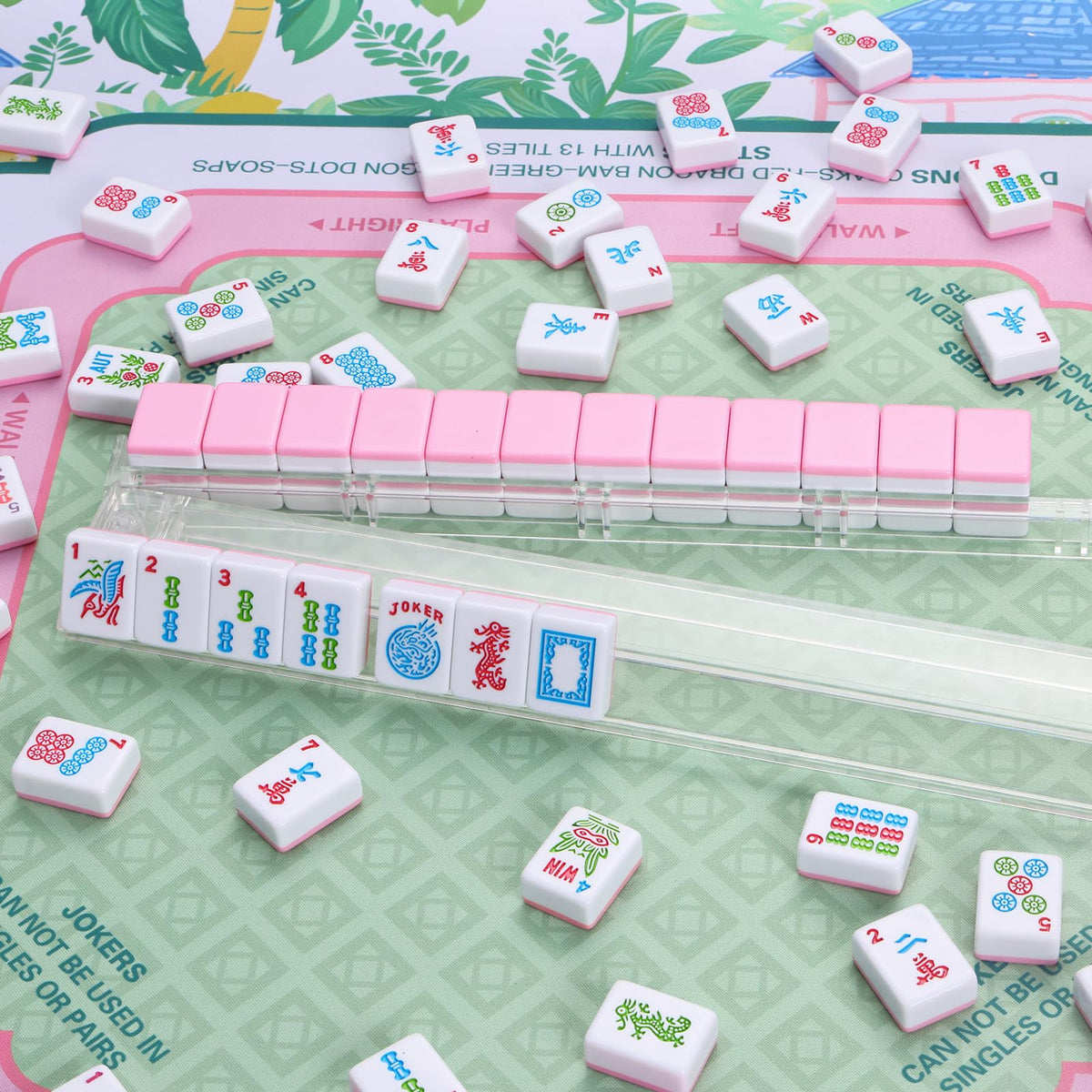 166 Pink Mahjong Set with Bag and 4 Racks Z893
