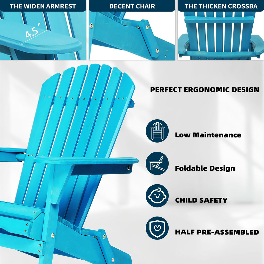 Light Blue Solid Cedar Wood Folding Adirondack Chair Set of 2 U73933