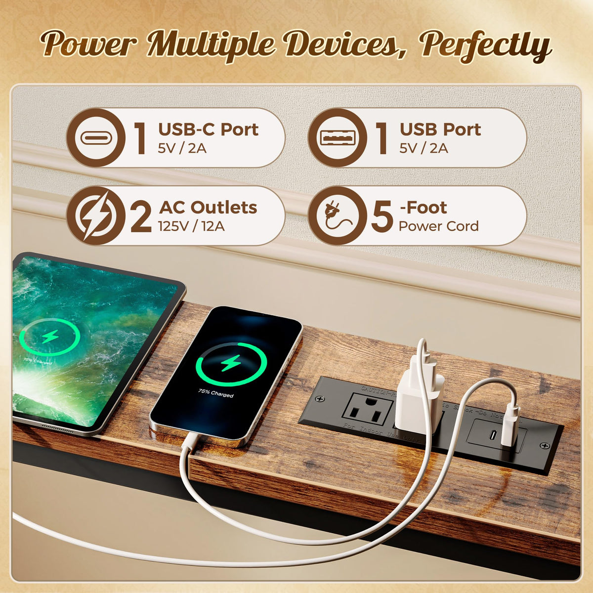 118 Inch Sofa Table with Power Outlets X715813